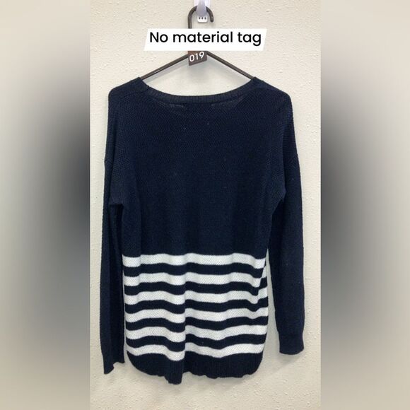 Cotton On Women's Striped Navy and White Scoop Neckline Knit Sweater Small #743 - Picture 2 of 2